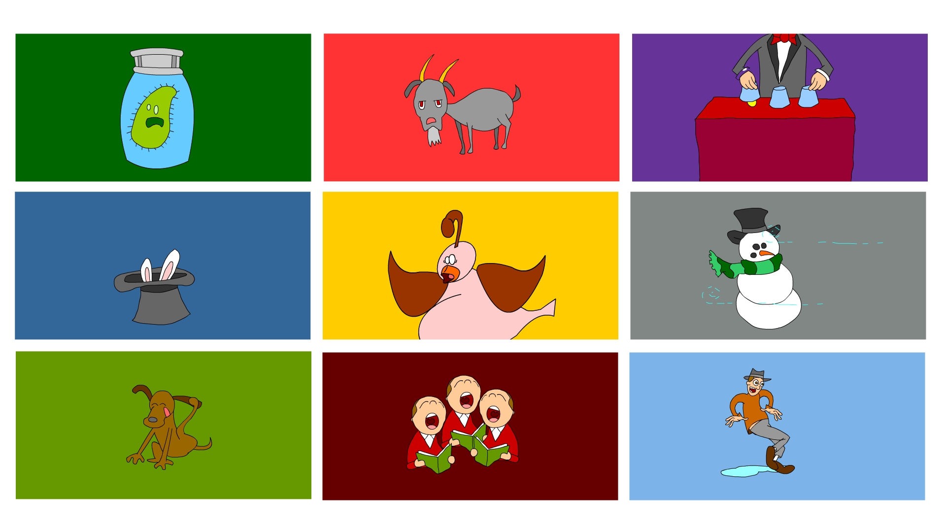 Producto Studios animated over 500 animated images including germs, goats, quails, choirs, dogs and magicians